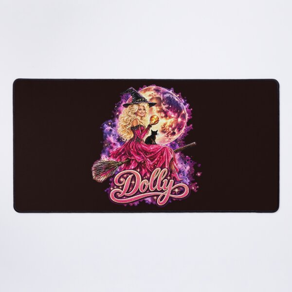 Item preview, Dolly Parton Halloween Witch Riding Broomstick Pink Glitter Graphic designed and sold by CozyCubs-Art.