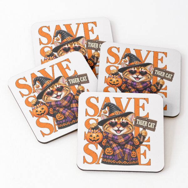 Item preview, Save Tiger Cat Halloween Witch Hat Heart Sunglasses Funny Graphic designed and sold by CozyCubs-Art.