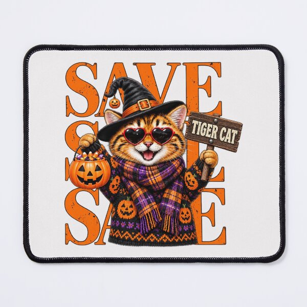 Item preview, Save Tiger Cat Halloween Witch Hat Heart Sunglasses Funny Graphic designed and sold by CozyCubs-Art.