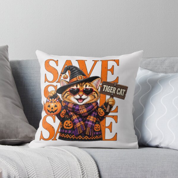 Item preview, Save Tiger Cat Halloween Witch Hat Heart Sunglasses Funny Graphic designed and sold by CozyCubs-Art.