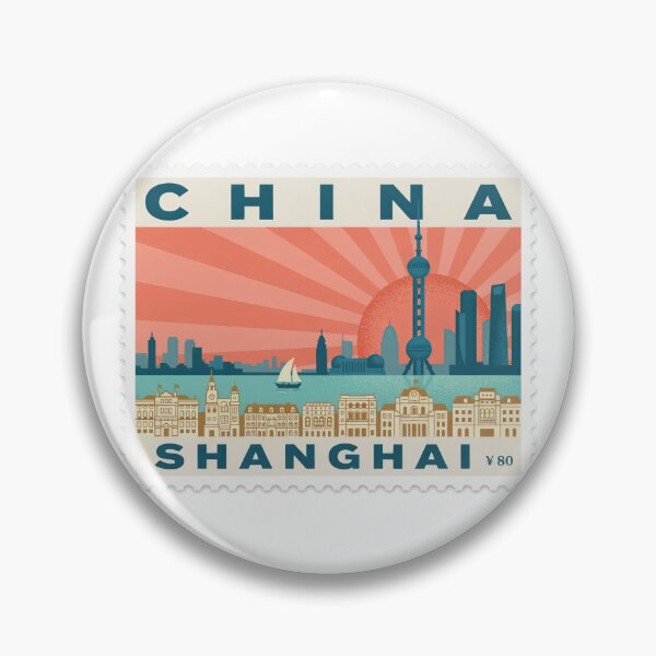 Item preview, Vintage Shanghai China Postage Stamp Skyline Vector designed and sold by Shutter-Dragon.