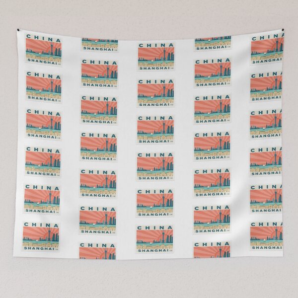 Item preview, Vintage Shanghai China Postage Stamp Skyline Vector designed and sold by Shutter-Dragon.