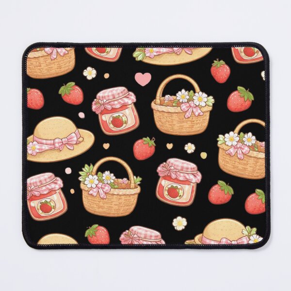 Item preview, Cute Cottagecore Strawberry Picnic Basket Jam Jar Pattern designed and sold by FestivityFinds.