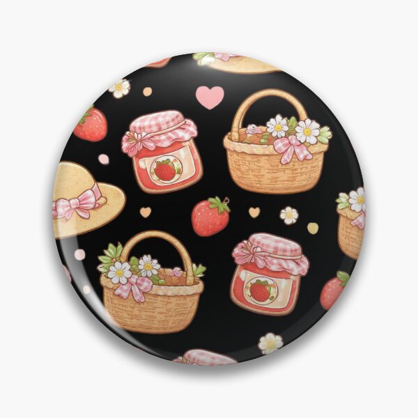 Item preview, Cute Cottagecore Strawberry Picnic Basket Jam Jar Pattern designed and sold by FestivityFinds.