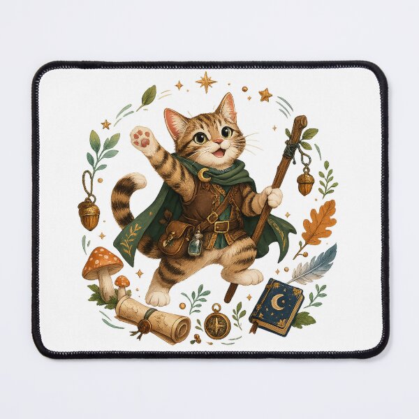Item preview, Cute Wizard Cat Adventurer Woodland Fantasy RPG Illustration Art Design designed and sold by inkoutninja.