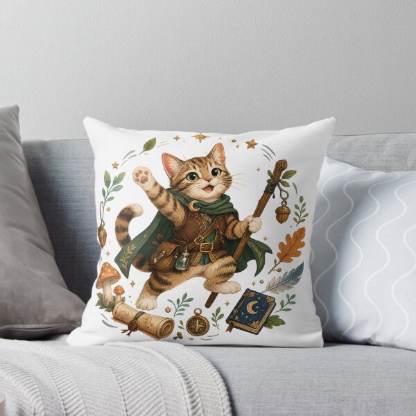 Item preview, Cute Wizard Cat Adventurer Woodland Fantasy RPG Illustration Art Design designed and sold by inkoutninja.