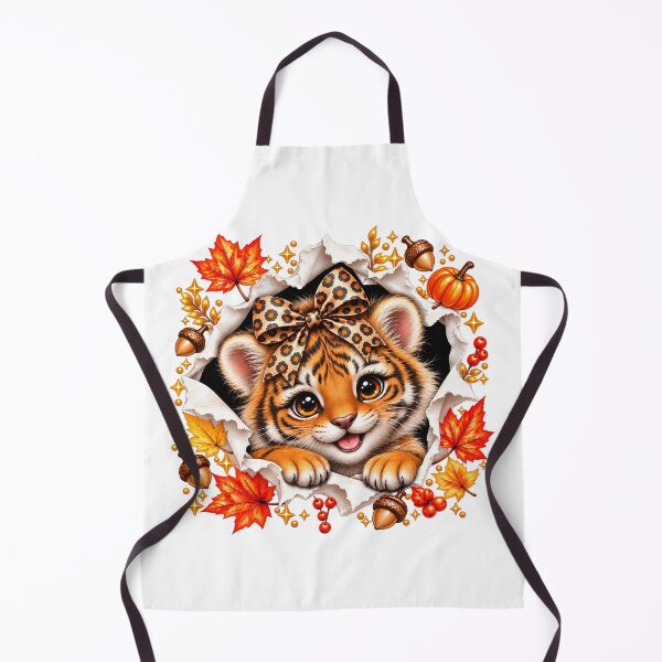 Item preview, Cute Baby Tiger Peeking With Leopard Bow Autumn Fall Leaves designed and sold by YAWO-PAE.
