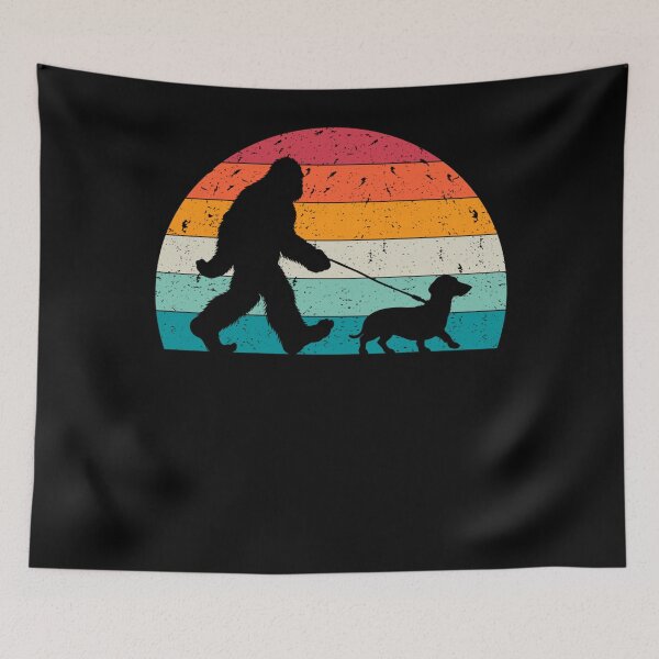 Item preview, Bigfoot Walking a Dog Funny Dachshund Weiner Dog Dad Weenie designed and sold by PaigeWoodShop.