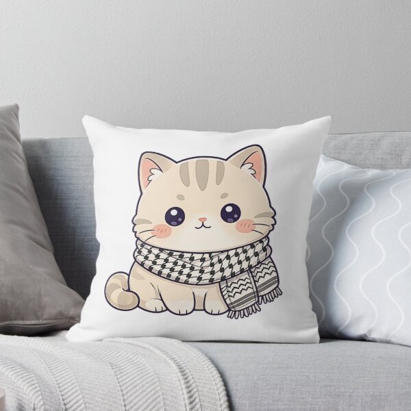 Aperçu de l'œuvre Chat portant un keffieh palestinien gaza mignon créée et vendue par CafePluto.