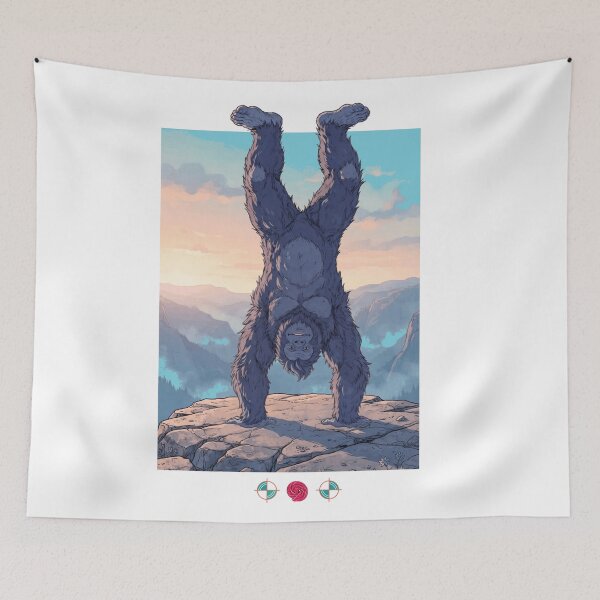 Item preview, Friendly Bigfoot Handstand on Mountain Peak at Sunrise designed and sold by Whimsy Trail Co.