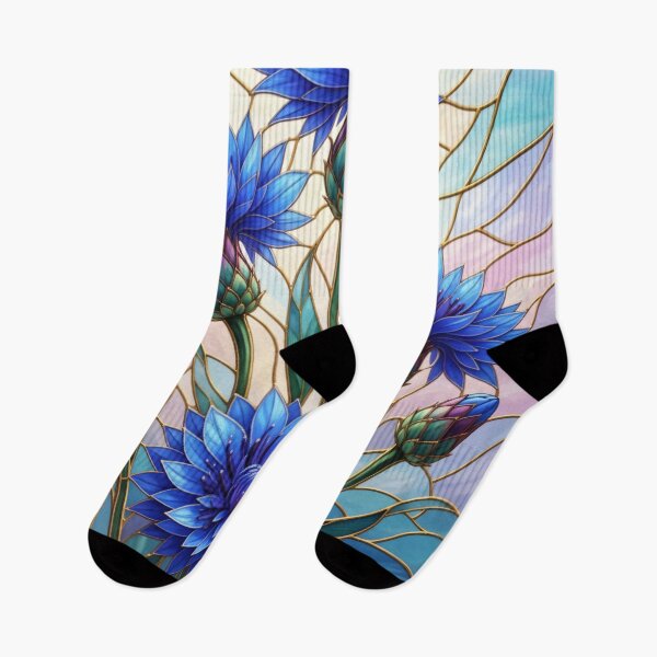 Item preview, Blue Cornflower Stained Glass Art - Botanical Vitrage Floral Design designed and sold by Exquisite Design Studio „Paculówka”.