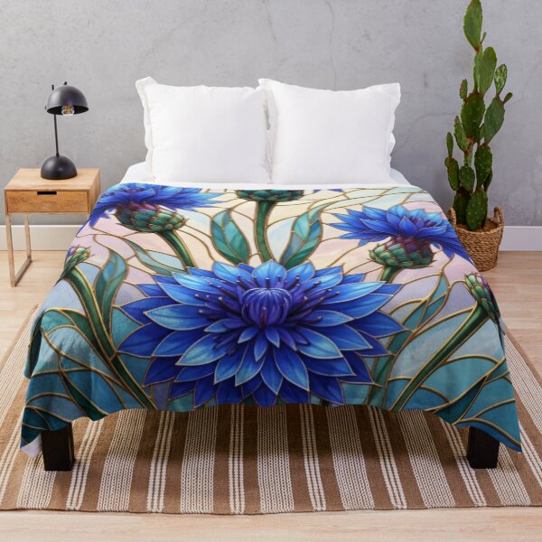 Item preview, Blue Cornflower Stained Glass Art - Botanical Vitrage Floral Design designed and sold by Exquisite Design Studio „Paculówka”.