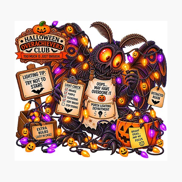 Item preview, ⚡HALLOWEEN OVERACHIEVERS CLUB - Mothman's Porch Lighting Department designed and sold by WheelieGdArt.