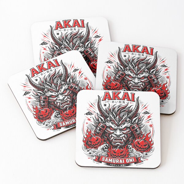 Item preview, AKAI Samurai Oni Dragon - Japanese Oni Mask Halloween Pumpkins Fire designed and sold by Tsuiho_art.