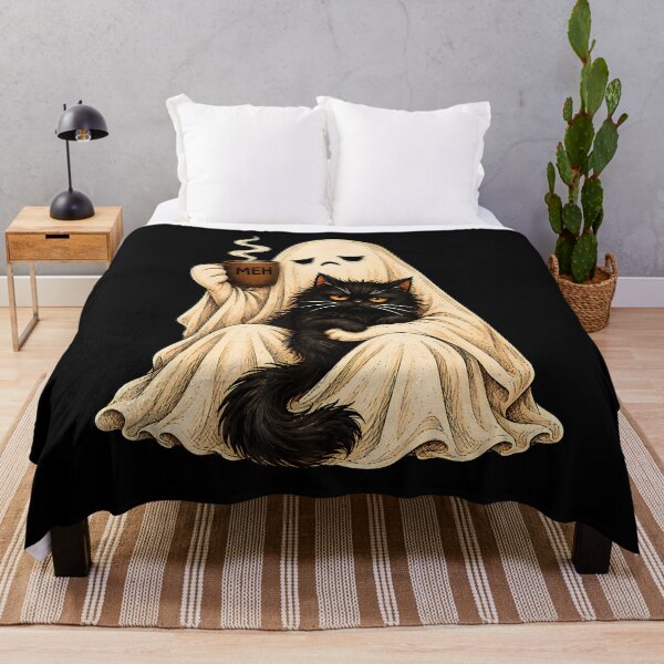 Item preview, Grumpy Ghost Black Cat Coffee Vintage Halloween Men Women designed and sold by PAROSSA.