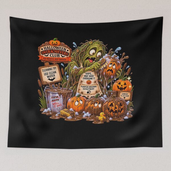 Item preview, ⚡HALLOWEEN OVERACHIEVERS CLUB -  Swampie's Pumpkin Washing Department - dark version designed and sold by WheelieGdArt.