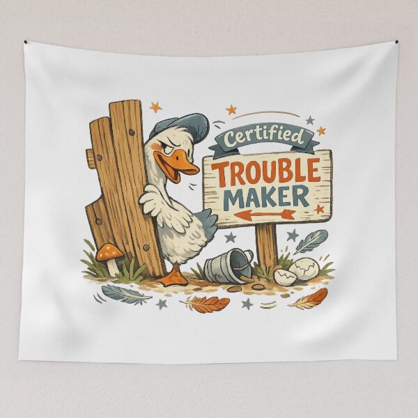 Item preview, Certified Trouble Maker Funny Duck Rustic Farmhouse Humor Art Design designed and sold by inkoutninja.