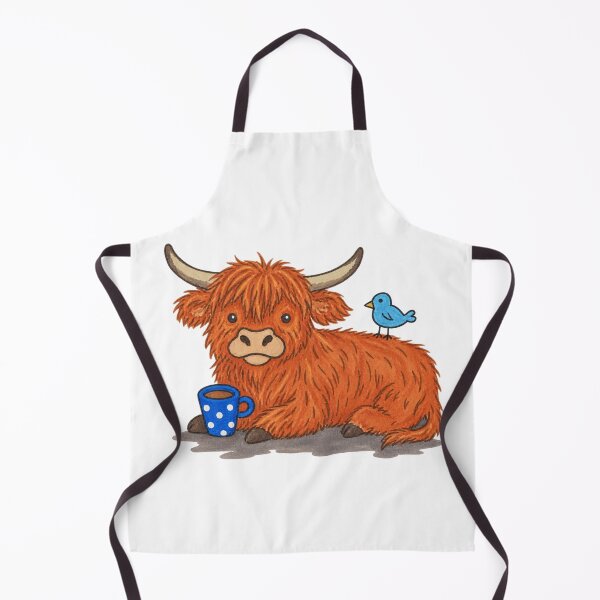 Item preview, Cute Highland Cow with Coffee & Blue Bird – Cosy Cow Design designed and sold by newsuept25.art.