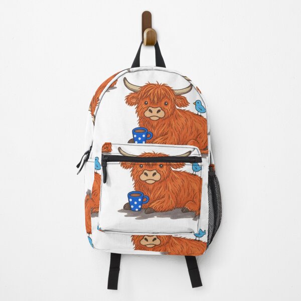 Item preview, Cute Highland Cow with Coffee & Blue Bird – Cosy Cow Design designed and sold by newsuept25.art.
