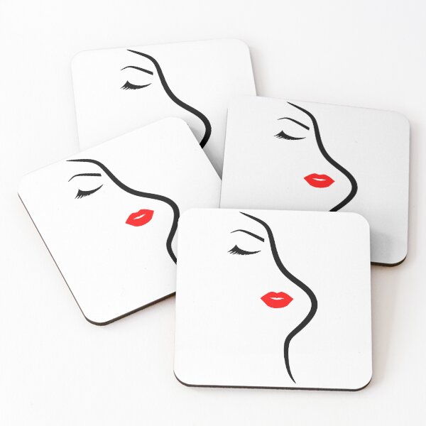 Item preview, Pretty Girl Face Minimalist Art Closed Eyes Eyelashes White Black Red Shapes Mania designed and sold by Shapes-Mania.