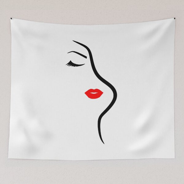 Item preview, Pretty Girl Face Minimalist Art White Black Red Shapes Mania designed and sold by Shapes-Mania.