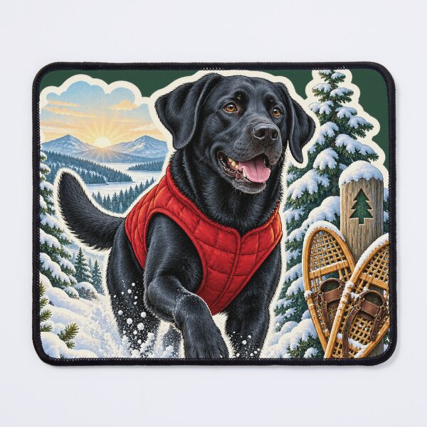 Item preview, Black Lab Snowshoe Trail Adventure Sticker designed and sold by WaynesCave.