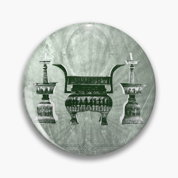 Item preview, Antique Chinese Bronze Altar Set Censer Candlesticks in Green designed and sold by Ghoul Enterprises.