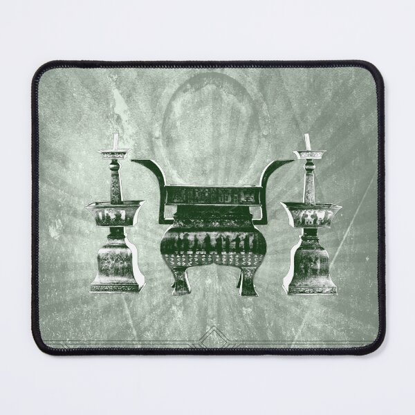 Item preview, Antique Chinese Bronze Altar Set Censer Candlesticks in Green designed and sold by Ghoul Enterprises.