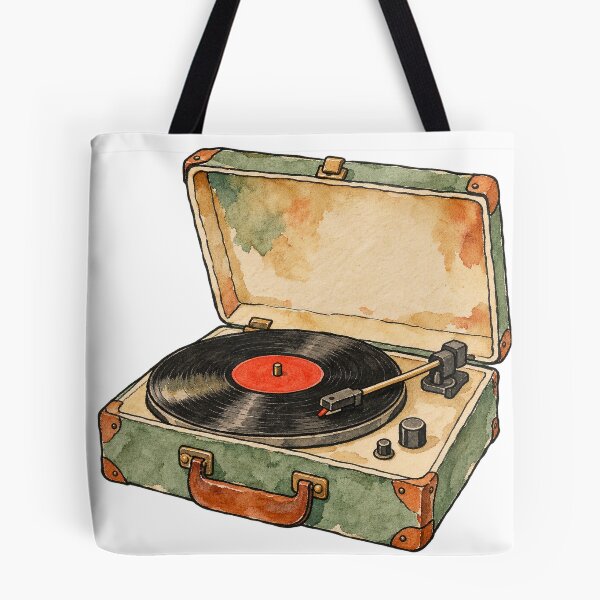 Item preview, Vintage Vinyl Record Player Watercolor Turntable designed and sold by Jessie's Palette.