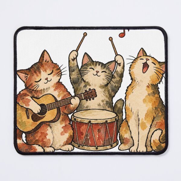 Item preview, Watercolor Cat Band Playing Guitar and Drums designed and sold by Jessie's Palette.