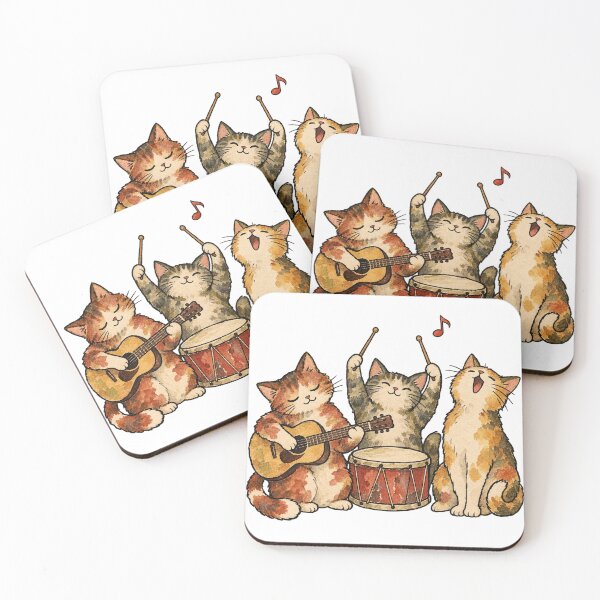 Item preview, Watercolor Cat Band Playing Guitar and Drums designed and sold by Jessie's Palette.