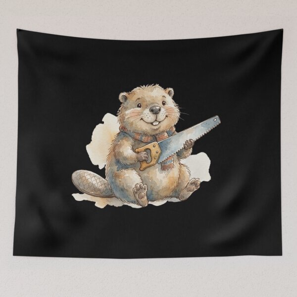 Item preview, Cute Watercolor Beaver Carpenter With Saw designed and sold by bvdesignart.