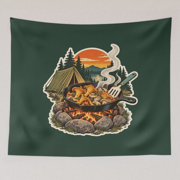 Item preview, Retro Chanterelle Campfire Cooking Sticker designed and sold by WaynesCave.