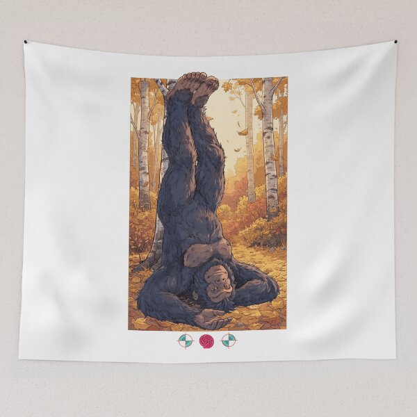 Item preview, Chilling Sasquatch Yoga Pose: Upside-Down Bigfoot in Peaceful Autumn Forest designed and sold by Whimsy Trail Co.