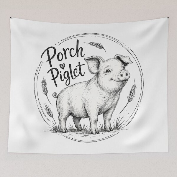 Item preview, Porch Piglet Rustic Farmhouse Pig Black and White Country Sketch Art designed and sold by inkoutninja.