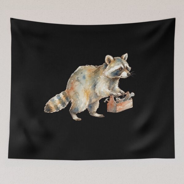 Item preview, Watercolor Raccoon Carrying A Tool Box designed and sold by bvdesignart.