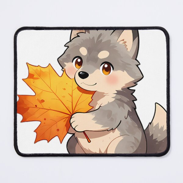 Item preview, Cute Gray Wolf Puppy Hugging Golden Autumn Maple Leaf designed and sold by pumsquare.