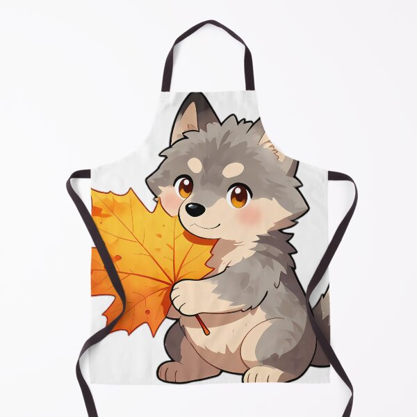 Item preview, Cute Gray Wolf Puppy Hugging Golden Autumn Maple Leaf designed and sold by pumsquare.