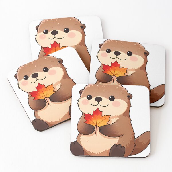 Item preview, Cute Sea Otter Hugging Crimson Autumn Leaf designed and sold by pumsquare.