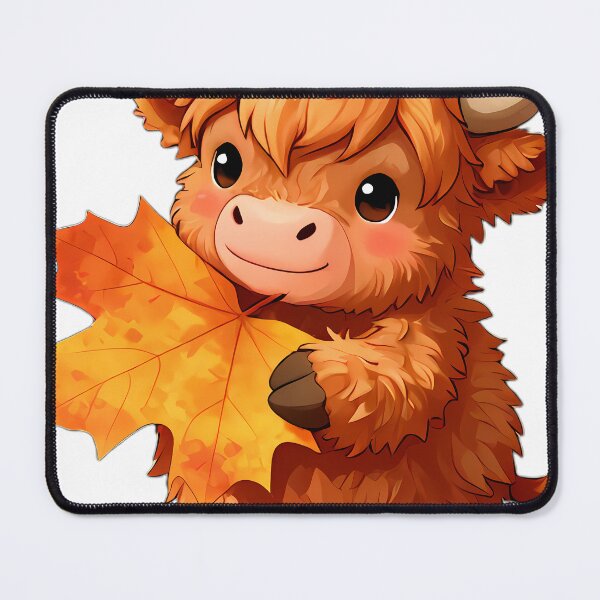 Item preview, Cute Baby Highland Cow Hugging Ochre Autumn Maple Leaf designed and sold by pumsquare.