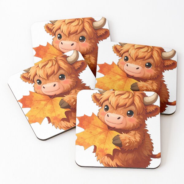 Item preview, Cute Baby Highland Cow Hugging Ochre Autumn Maple Leaf designed and sold by pumsquare.