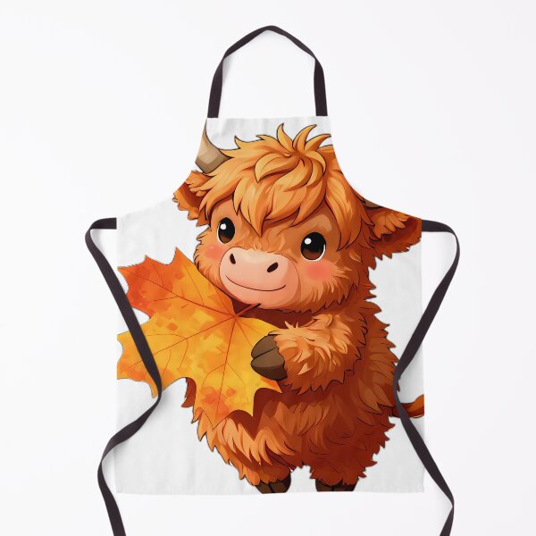 Item preview, Cute Baby Highland Cow Hugging Ochre Autumn Maple Leaf designed and sold by pumsquare.