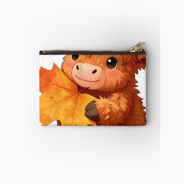 Item preview, Cute Baby Highland Cow Hugging Ochre Autumn Maple Leaf designed and sold by pumsquare.