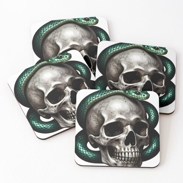Item preview, Gothic Emerald Serpent Carved Silver Skull designed and sold by IllumeInk.