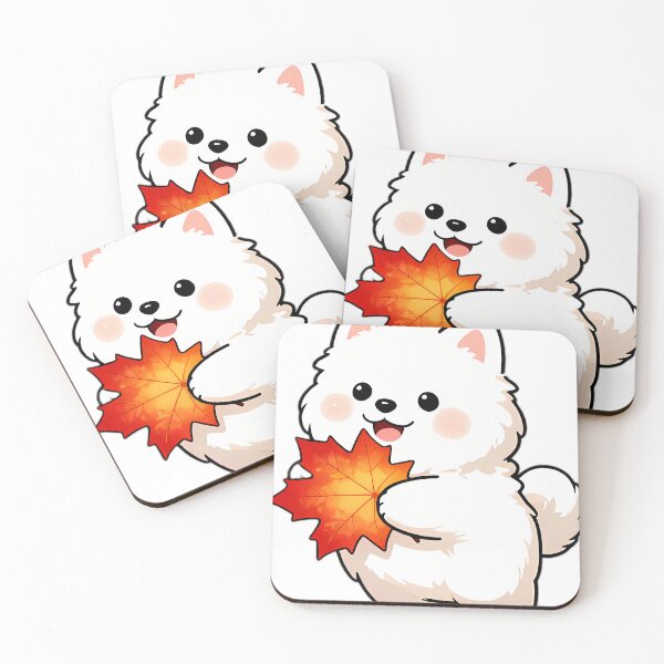 Item preview, Cute Samoyed Puppy Hugging Crimson Autumn Maple Leaf designed and sold by pumsquare.