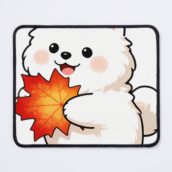Item preview, Cute Samoyed Puppy Hugging Crimson Autumn Maple Leaf designed and sold by pumsquare.