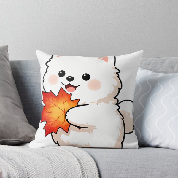 Item preview, Cute Samoyed Puppy Hugging Crimson Autumn Maple Leaf designed and sold by pumsquare.