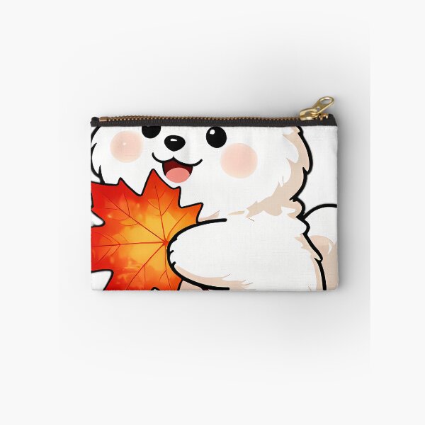 Item preview, Cute Samoyed Puppy Hugging Crimson Autumn Maple Leaf designed and sold by pumsquare.