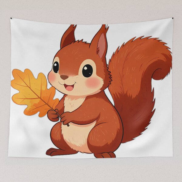 Item preview, Cute Red Squirrel Hugging Golden Amber Oak Leaf designed and sold by pumsquare.