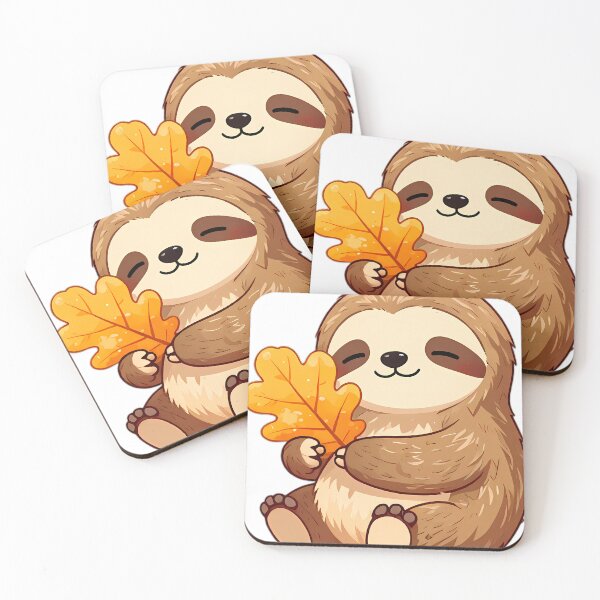 Item preview, Cute Baby Sloth Hugging Golden Amber Oak Leaf designed and sold by pumsquare.